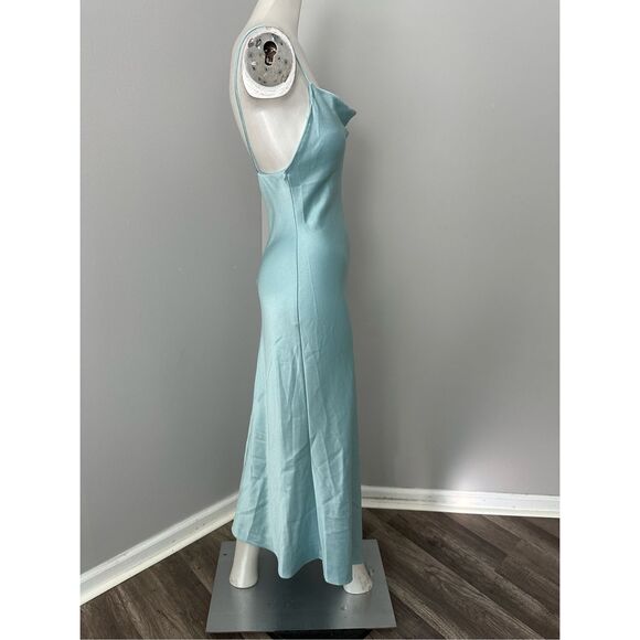 NWT Alice + Olivia Cowl Neck Waterfall Maxi Slip Dress Light Blue Size 2 $395 - Picture 9 of 10